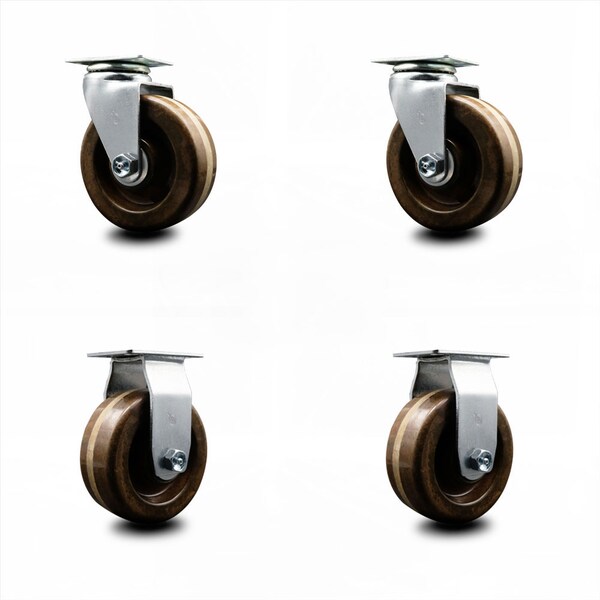 4 Inch High Temp Phenolic Caster Set with Roller Bearings 2 Swivel 2 Rigid SCC